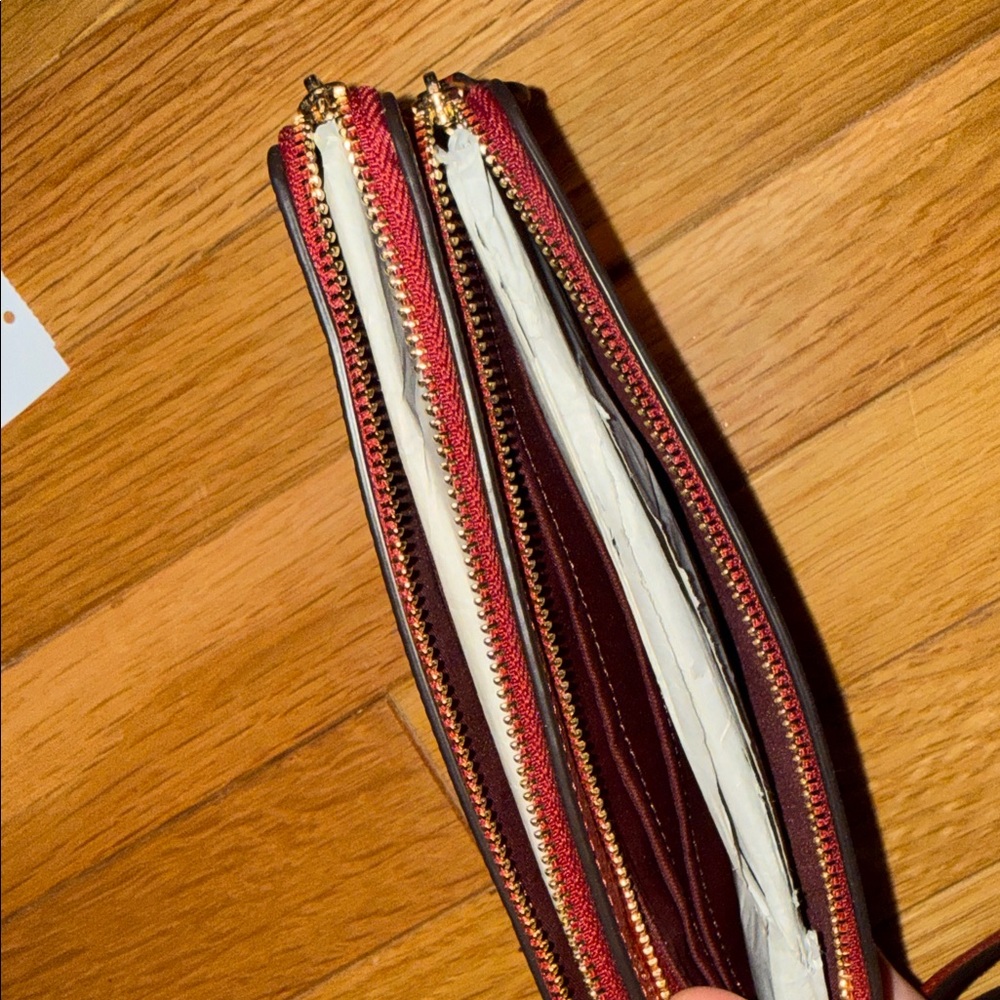 Coach Red and Brown Leather Wristlet - Picture 4 of 6